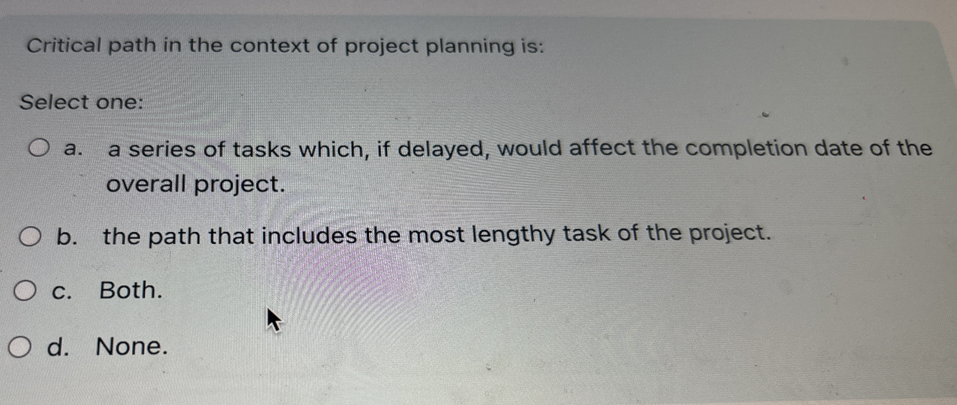 Critical path in the context of project planning