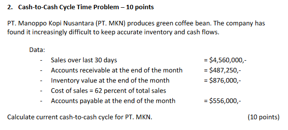 2. Cash-to-Cash Cycle Time Problem - 10 points