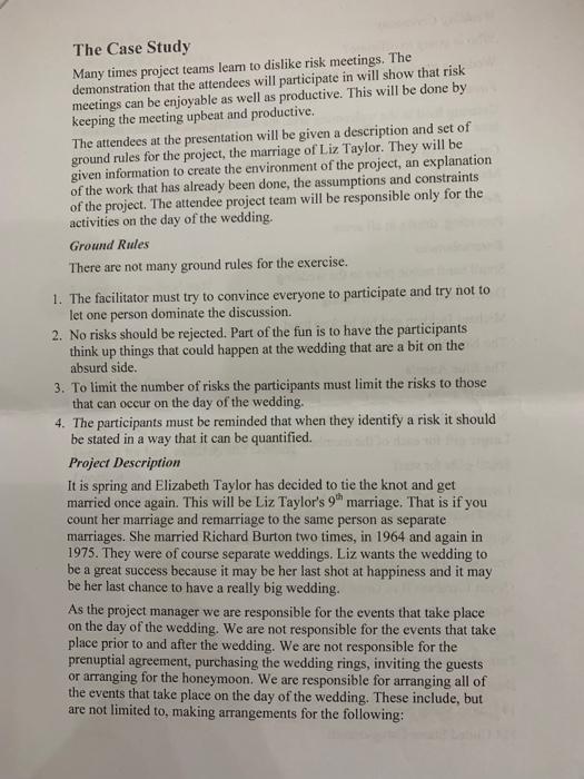 Risk management exercise for project teams The