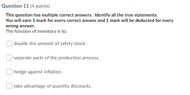 Question 11 (4 points) This question has multiple