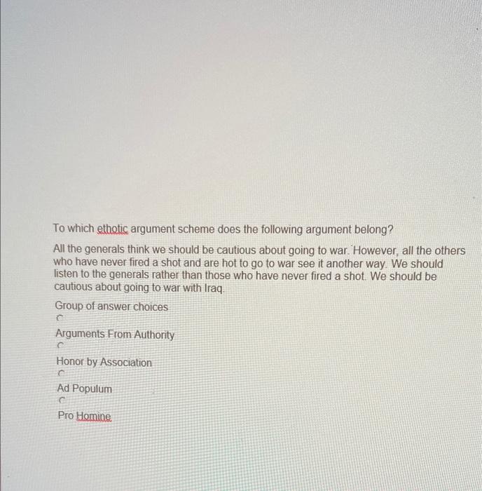 To which ethotic argument scheme does the