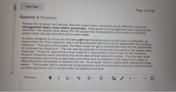 Next Page Page 3 of 46 Question 3 (10 points)