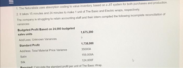 42.50 The Naturalista is a manufacturing company
