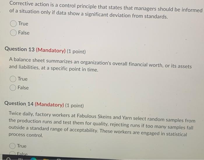 Corrective action is a control principle that