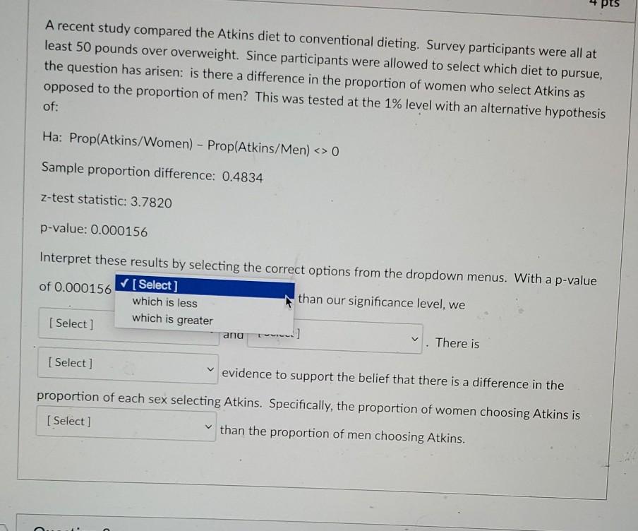 as Data Analysis pts A recent study compared the