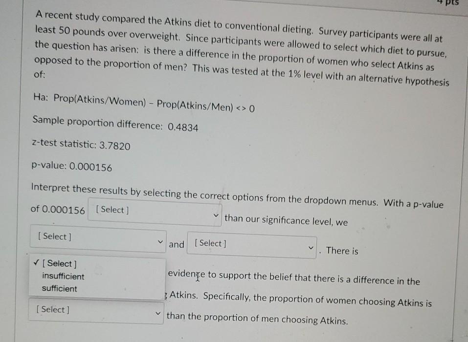 as Data Analysis pts A recent study compared the