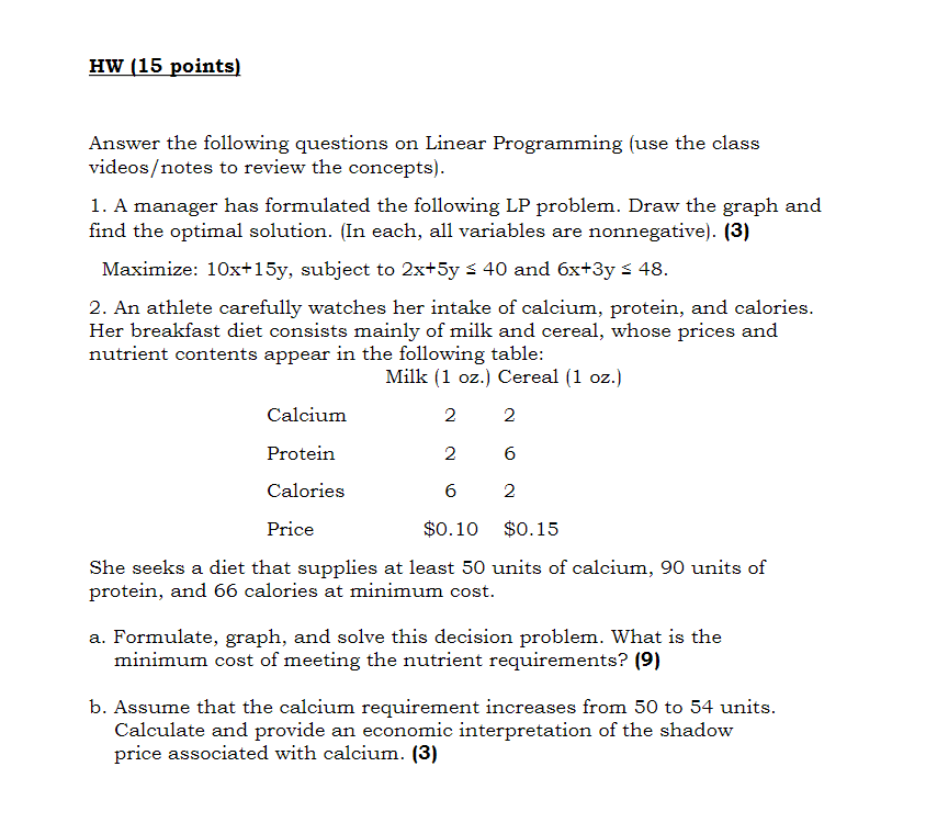 please answer question 2 HW (15 points) Answer