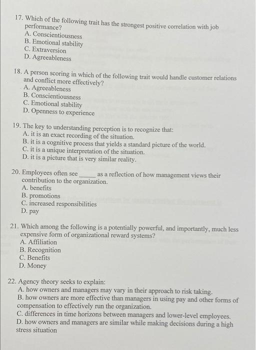 17. Which of the following trait has the