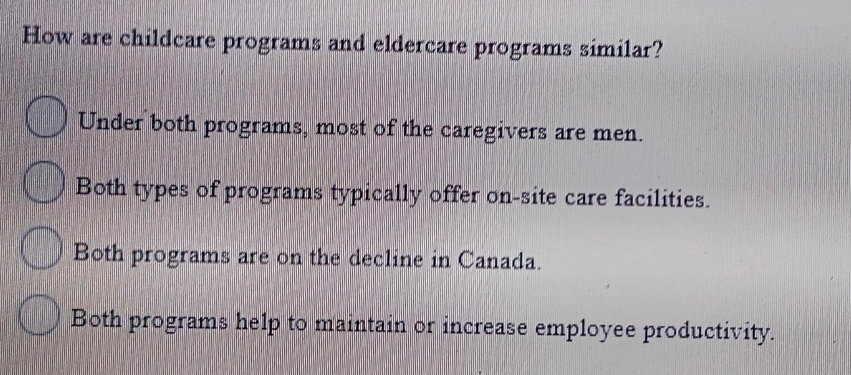 How are childcare programs and eldercare programs