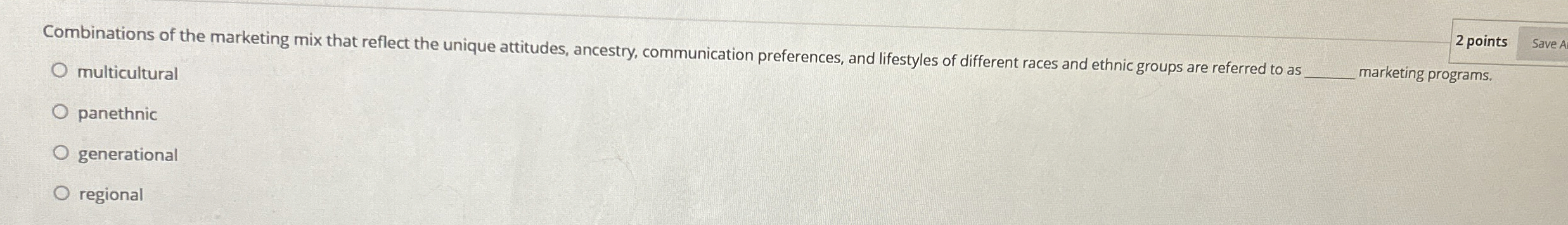 Combinations of the marketing mix that reflect