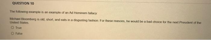 QUESTION 5 The following example is an example of