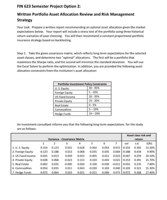 please help!!!!!! FIN 623 Semester Project Option