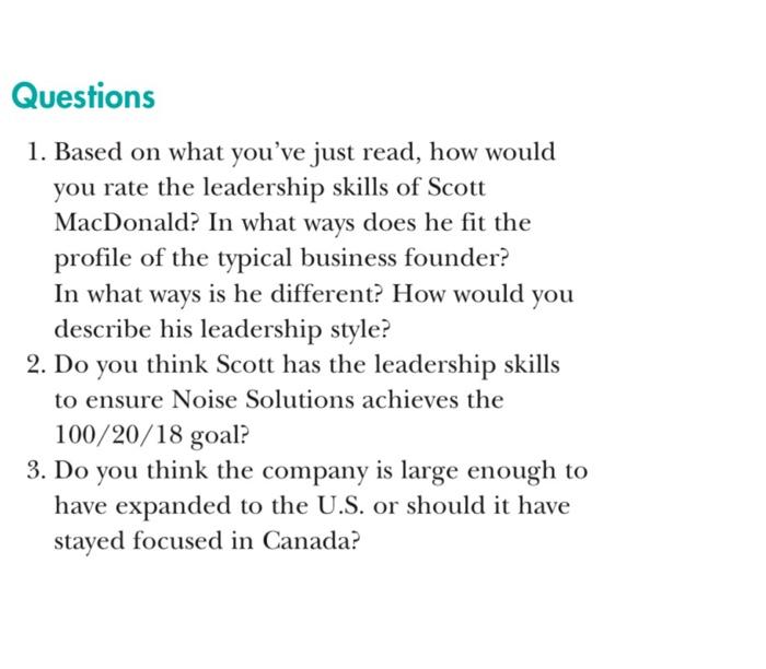 case study:- Noise solutions Inc. Questions 1.