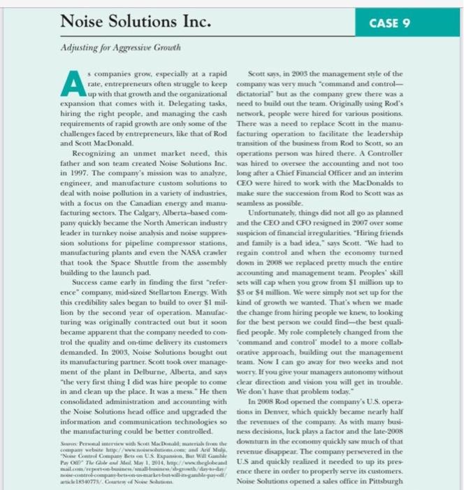 case study:- Noise solutions Inc. Questions 1.