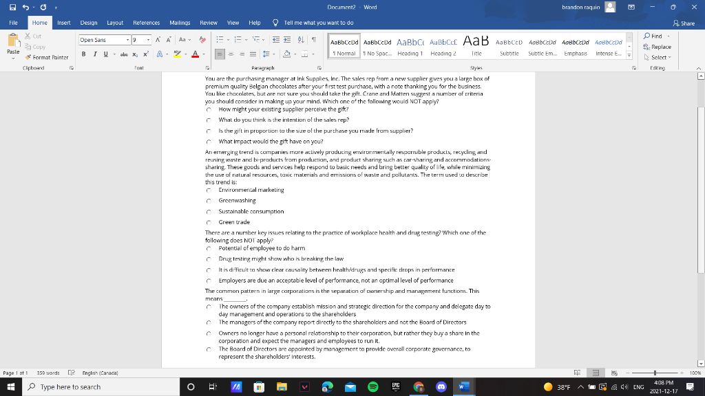 Document2 Word brandon raquio File Home Insert