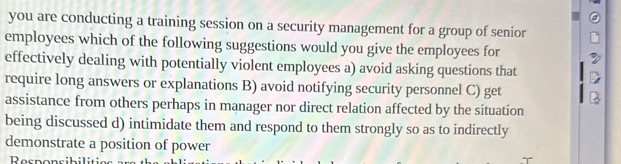 you are conducting a training session on a