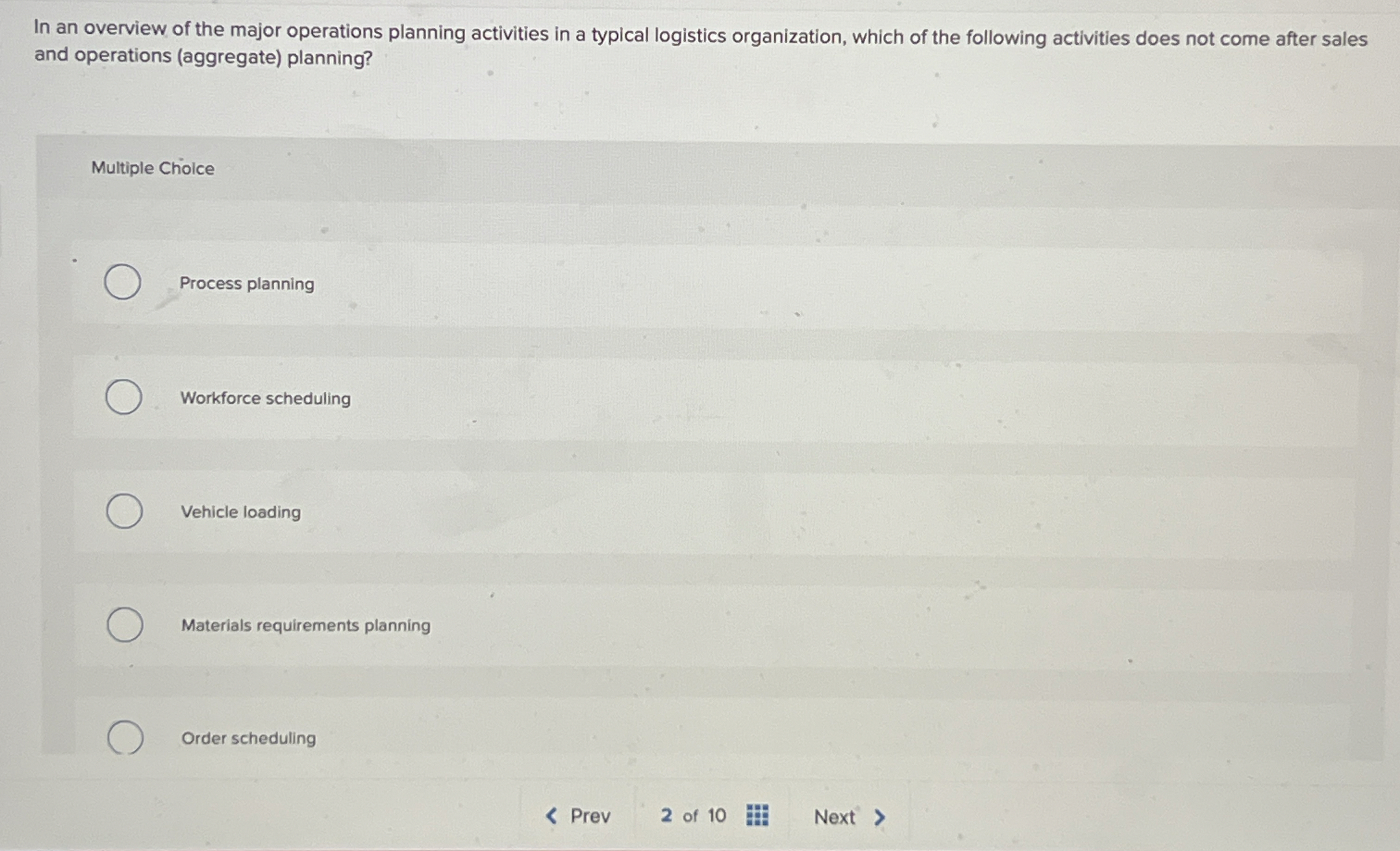 In an overview of the major operations planning
