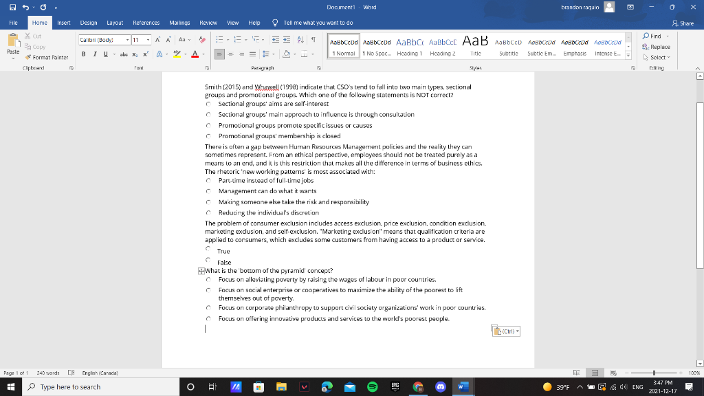 Documenti Word brandon raquio File Home Insert