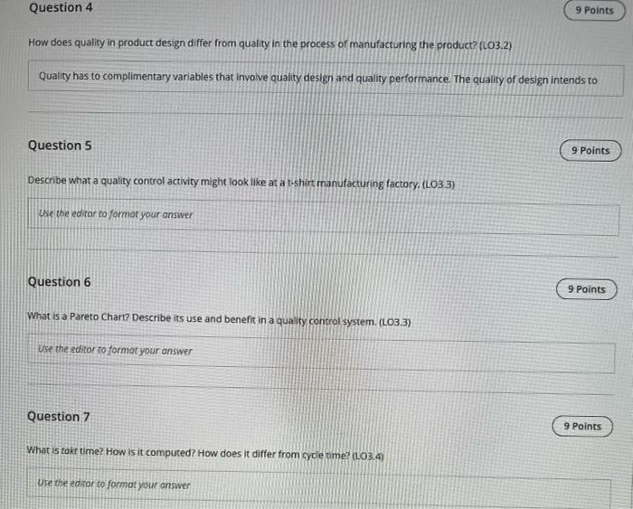 Question 4 9 Points How does quality in product