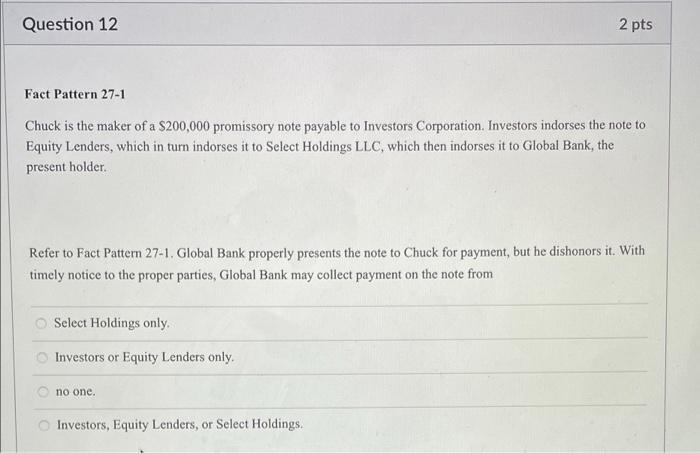 Question 12 2 pts Fact Pattern 27-1 Chuck is the