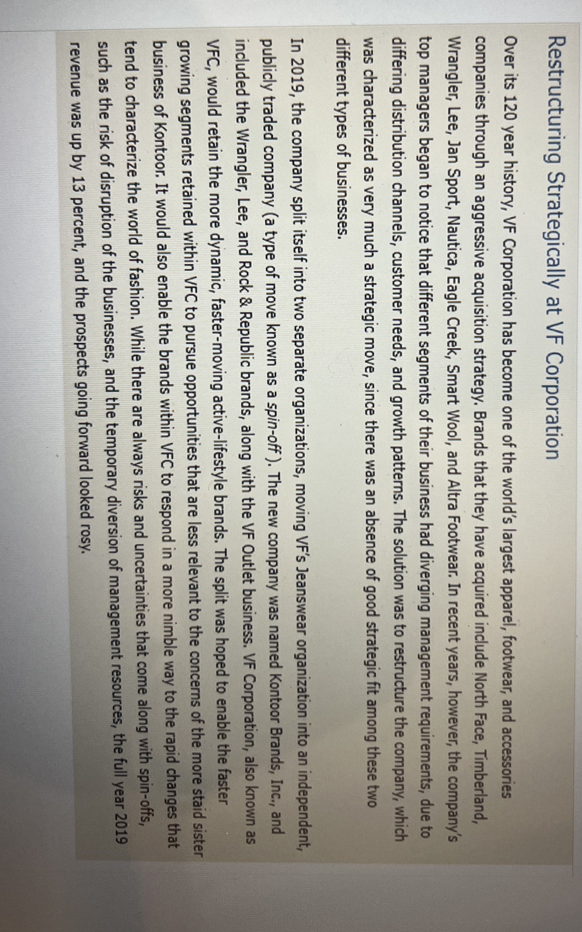 Restructuring Strategically at VF Corporation