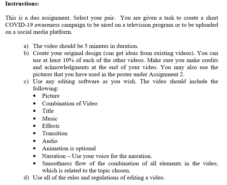 Instructions: This is a duo assignment. Select