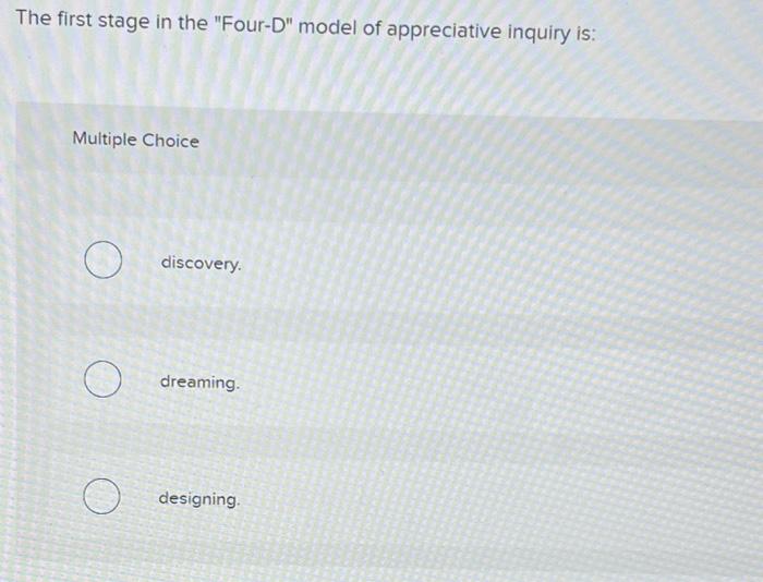 The first stage in the "Four-D" model of