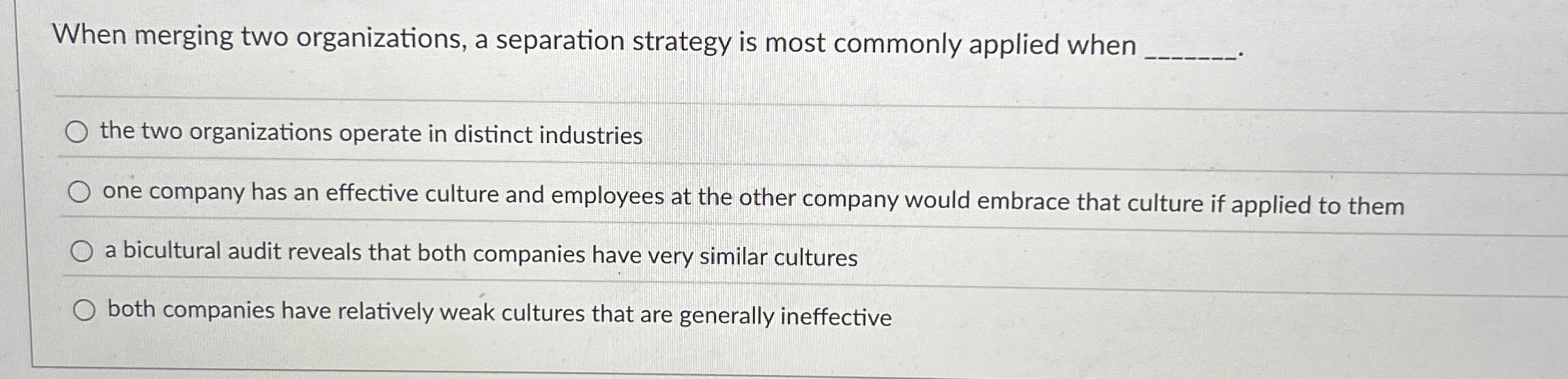 When merging two organizations, a separation