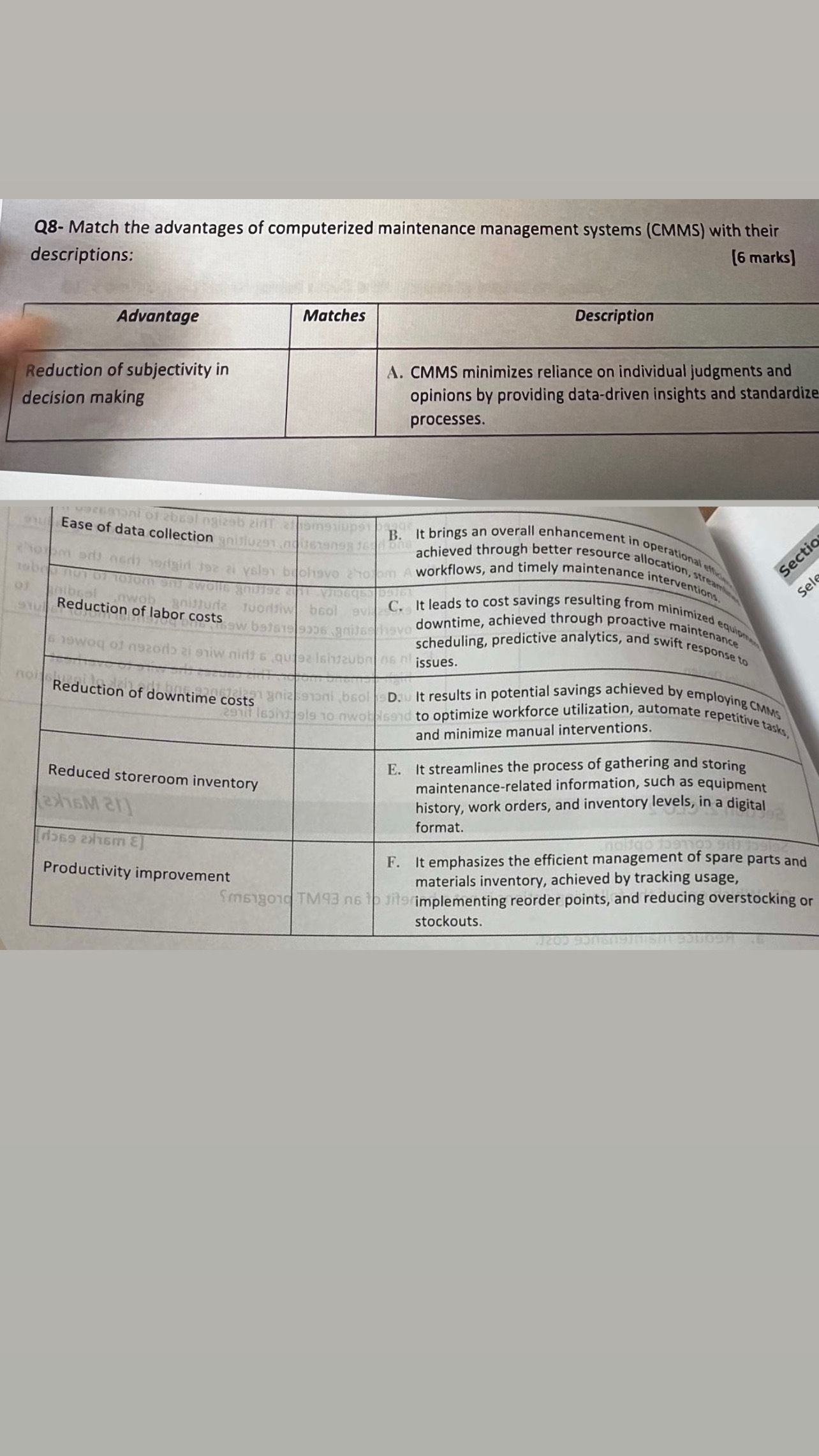 Q 8 - Match the advantages of computerized
