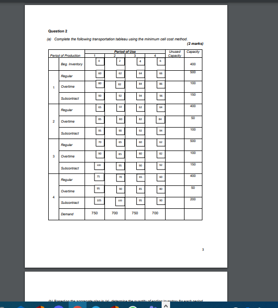b) Based on the aggregate plan in (a), determine