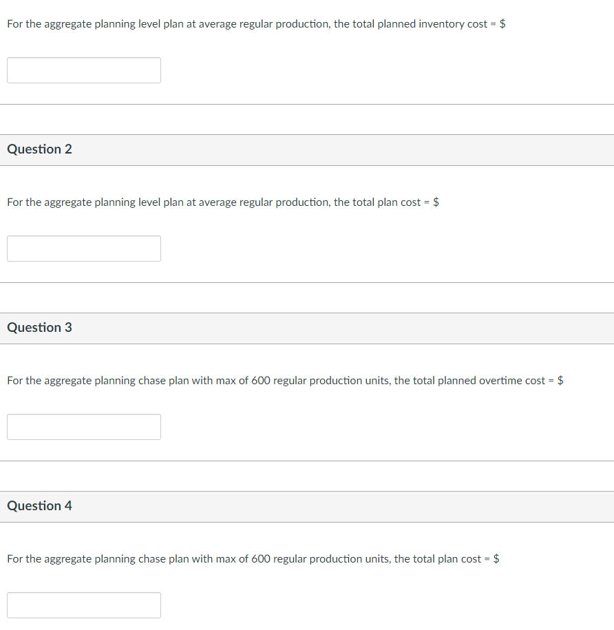 For the aggregate planning level plan at average