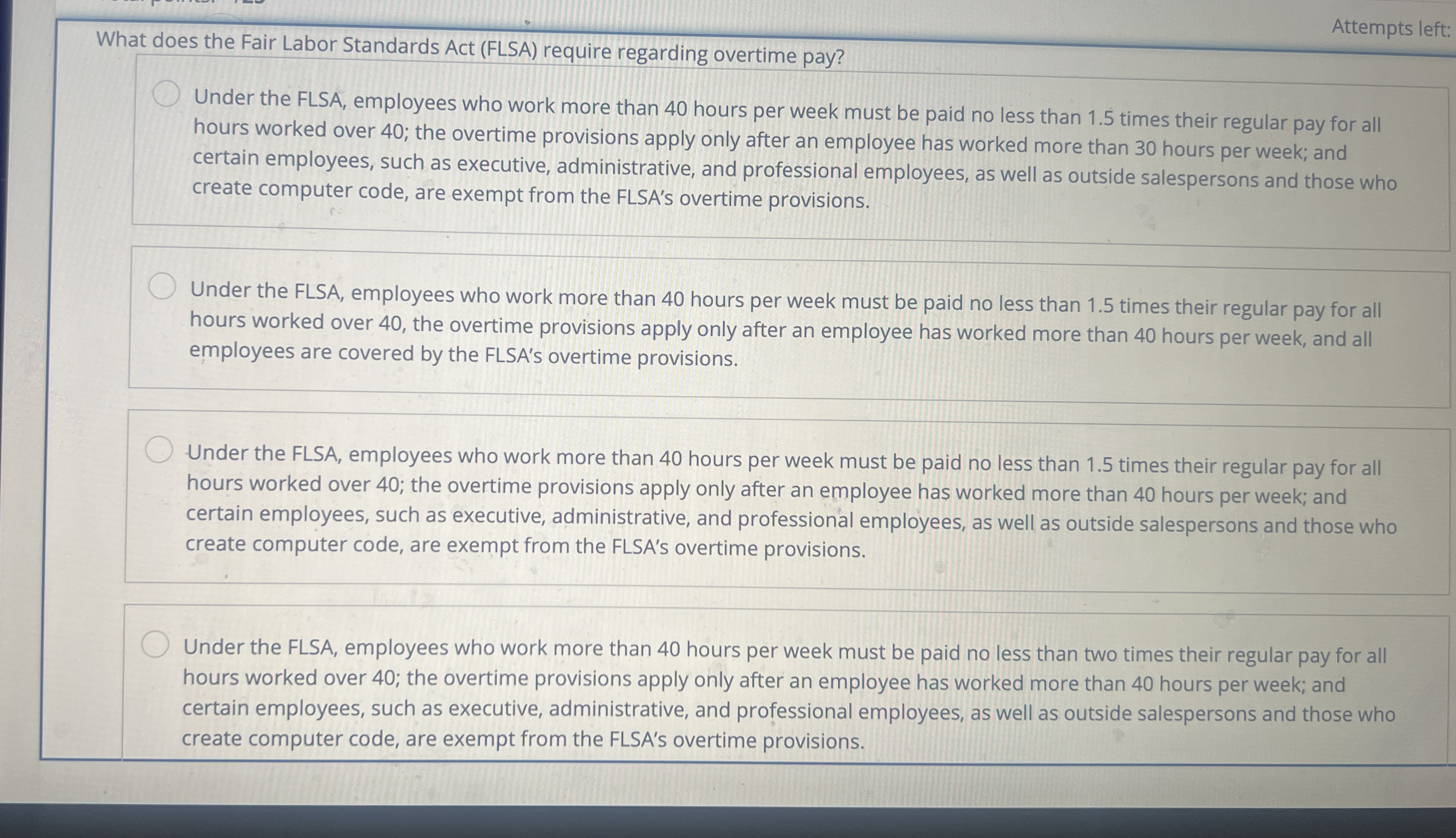 Attempts left: What does the Fair Labor Standards