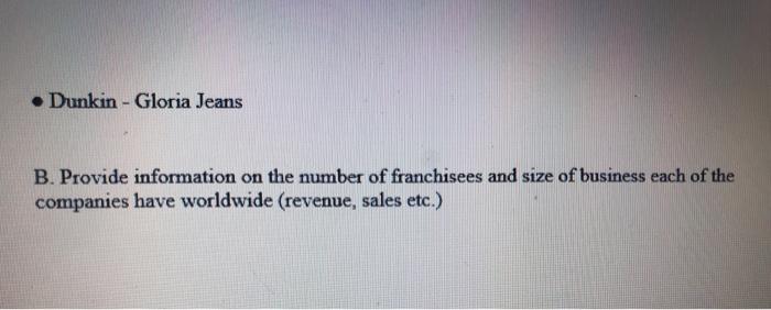 Dunkin - Gloria Jeans B. Provide information on