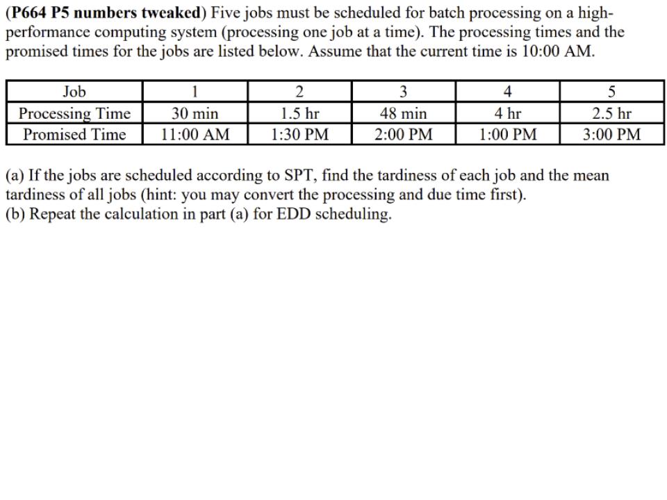 ( P 6 6 4 P 5 numbers tweaked ) Five jobs must be