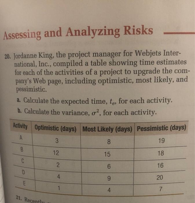 Assessing and Analyzing Risks 20. Jordanne King,