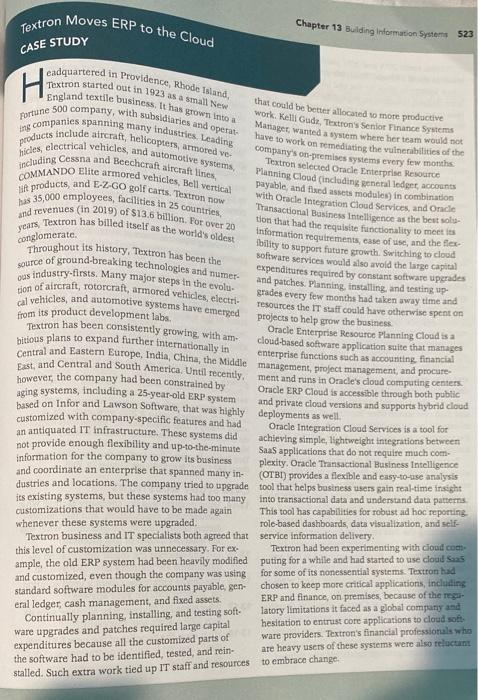 Textron Moves ERP to the Cloud Chapter 13