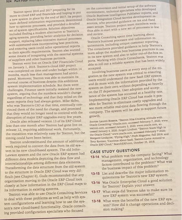 Textron Moves ERP to the Cloud Chapter 13