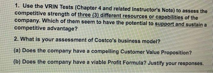 please answer all questions 1. Use the VRIN Tests