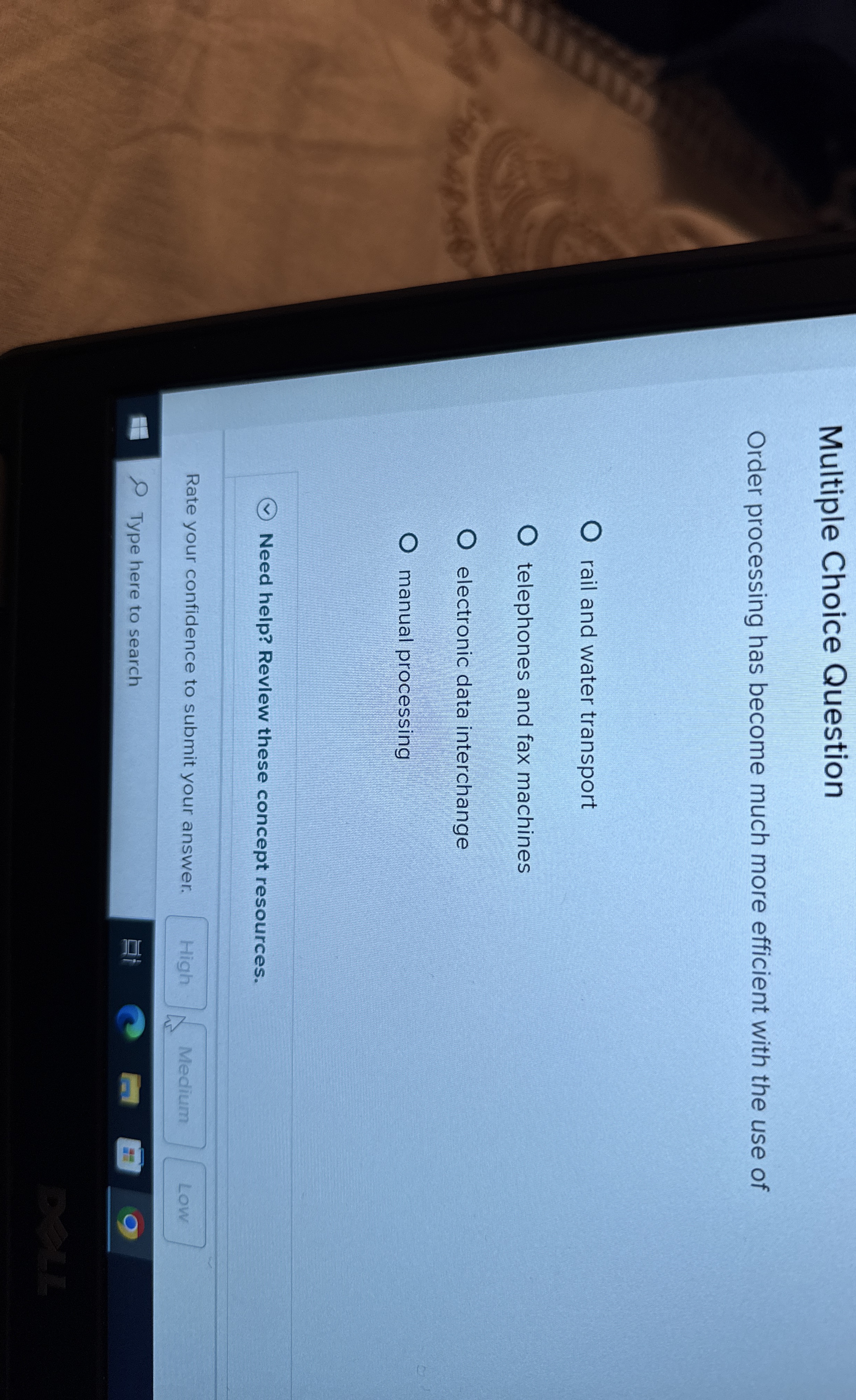 Multiple Choice Question Order processing has