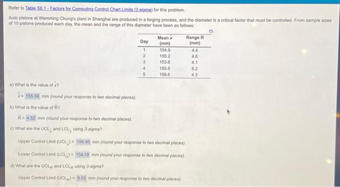 Refer to Table 56.1 - Factors for Computing