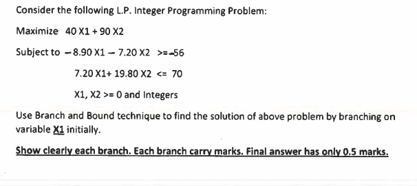 Consider the following L.P. Integer Programming