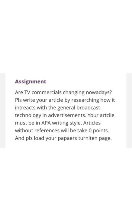 Assignment Are TV commercials changing nowadays?