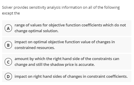 Solver provides sensitivity analysis information