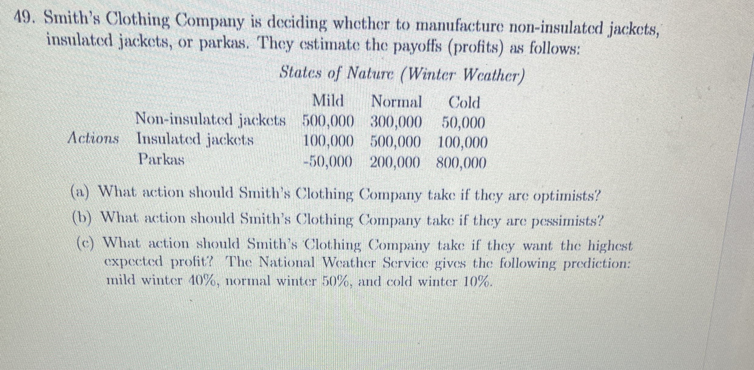 Smith's Clothing Company is deciding whether to