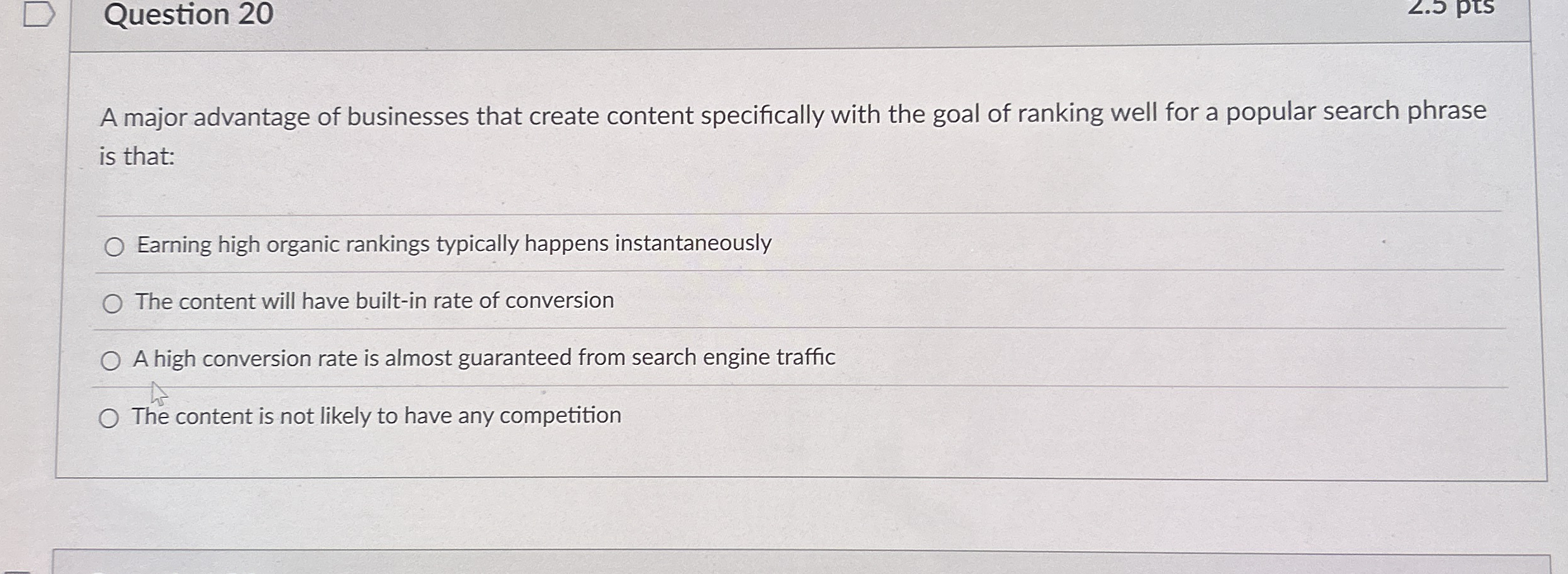 Question 2 0 A major advantage of businesses that