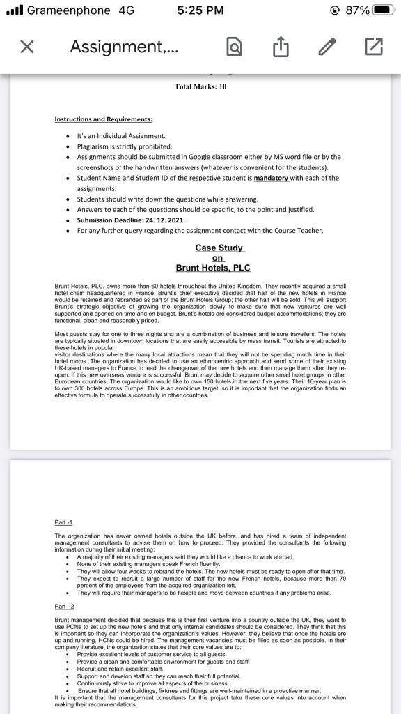 ul Grameenphone 4G 5:25 PM 87% Assignment,... lo