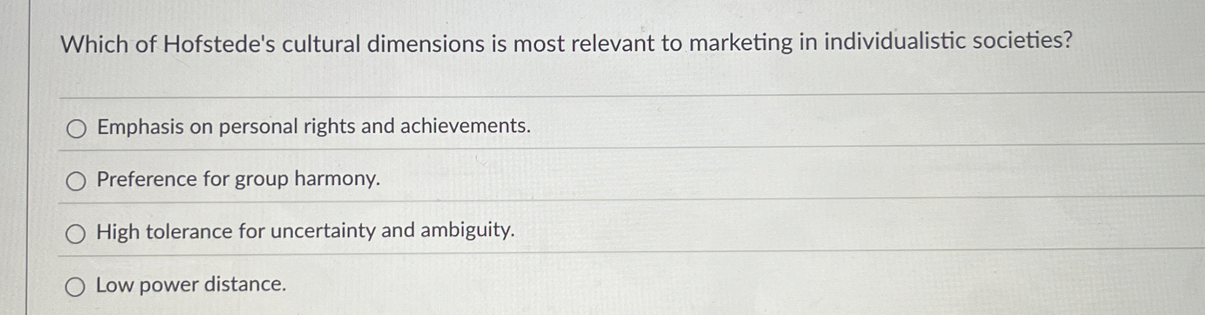 Which of Hofstede's cultural dimensions is most