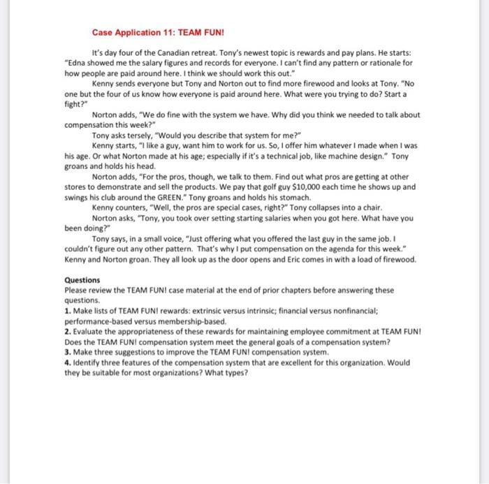 Case Application 11: TEAM FUN! It's day four of