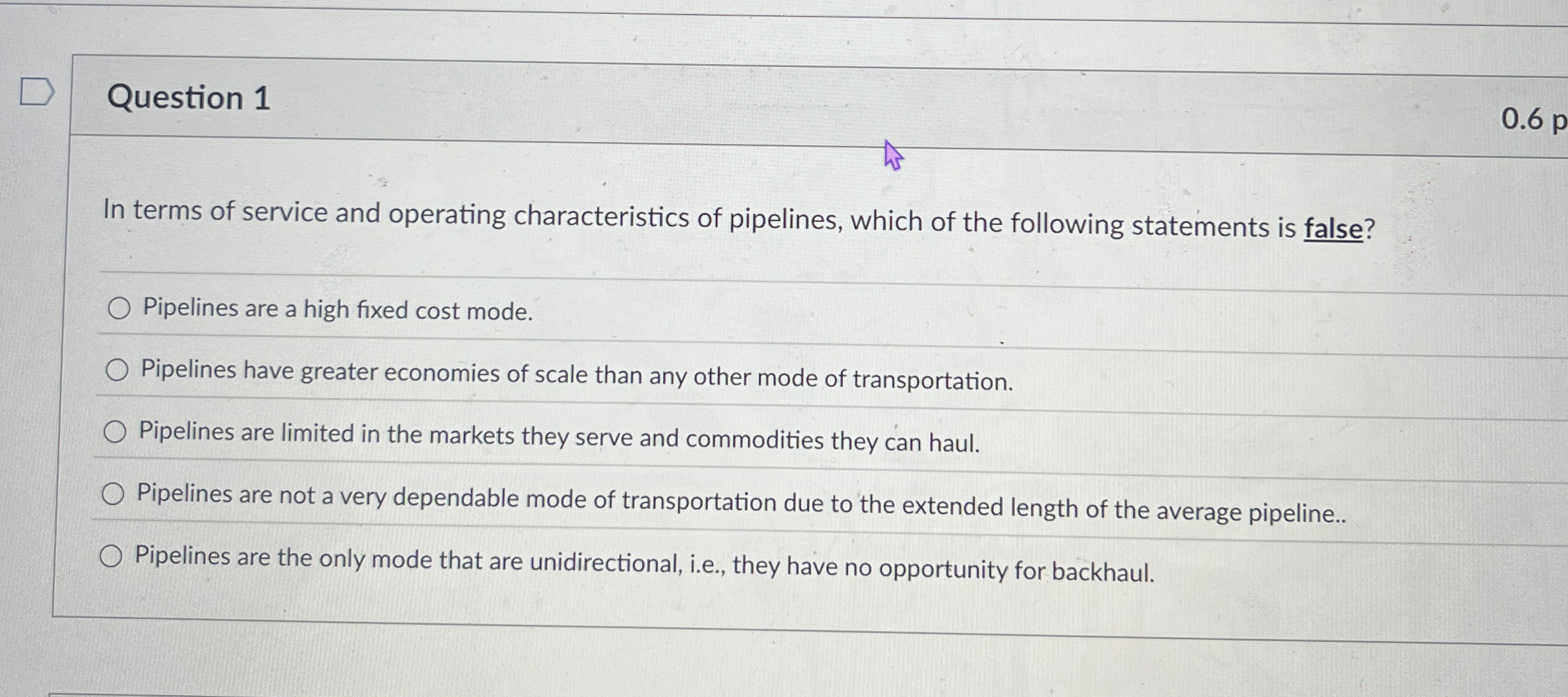 Question 1 0 . 6 p In terms of service and