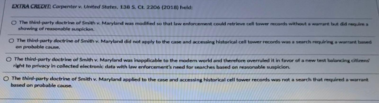 EXTRA CREDIT: Carpenter v. United States, 138 S.